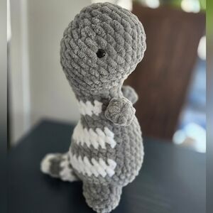 Handmade Plush Dinosaur Toy - Gray and White